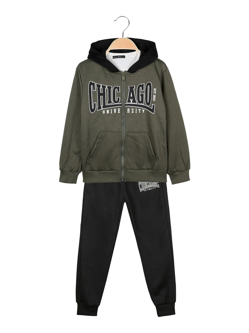 Completo 3 pezzi da bambino con cappuccio e zip - militare