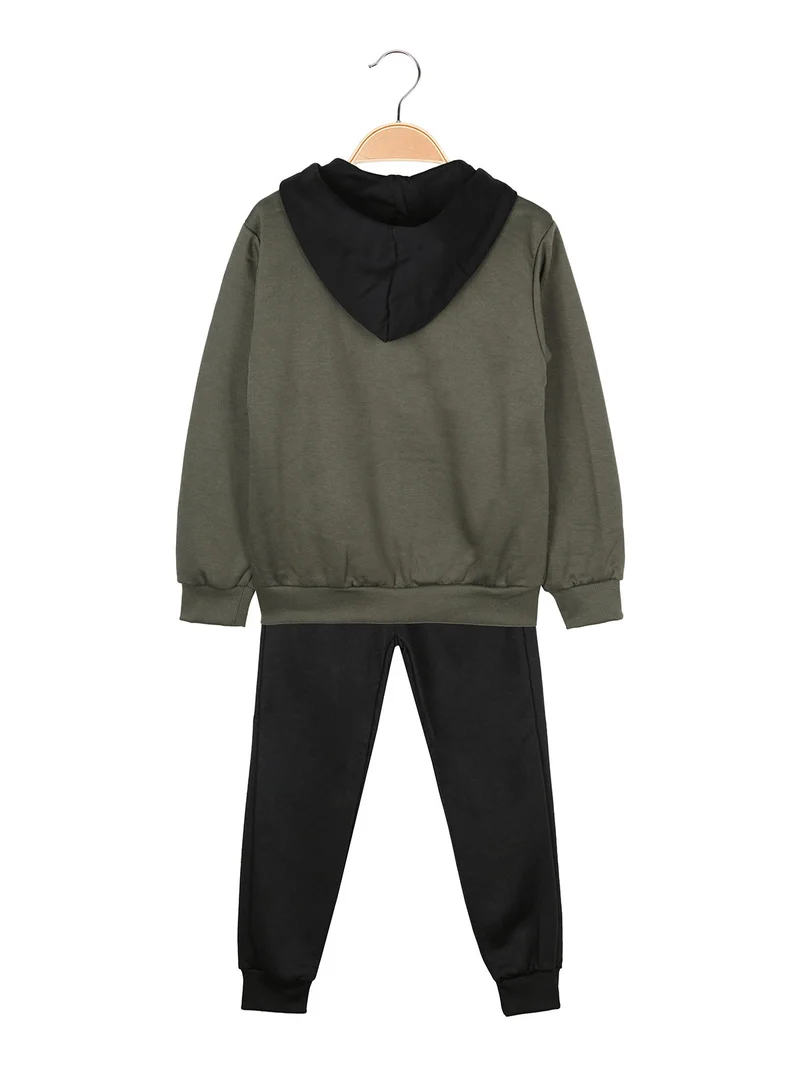 Completo 3 pezzi da bambino con cappuccio e zip - militare