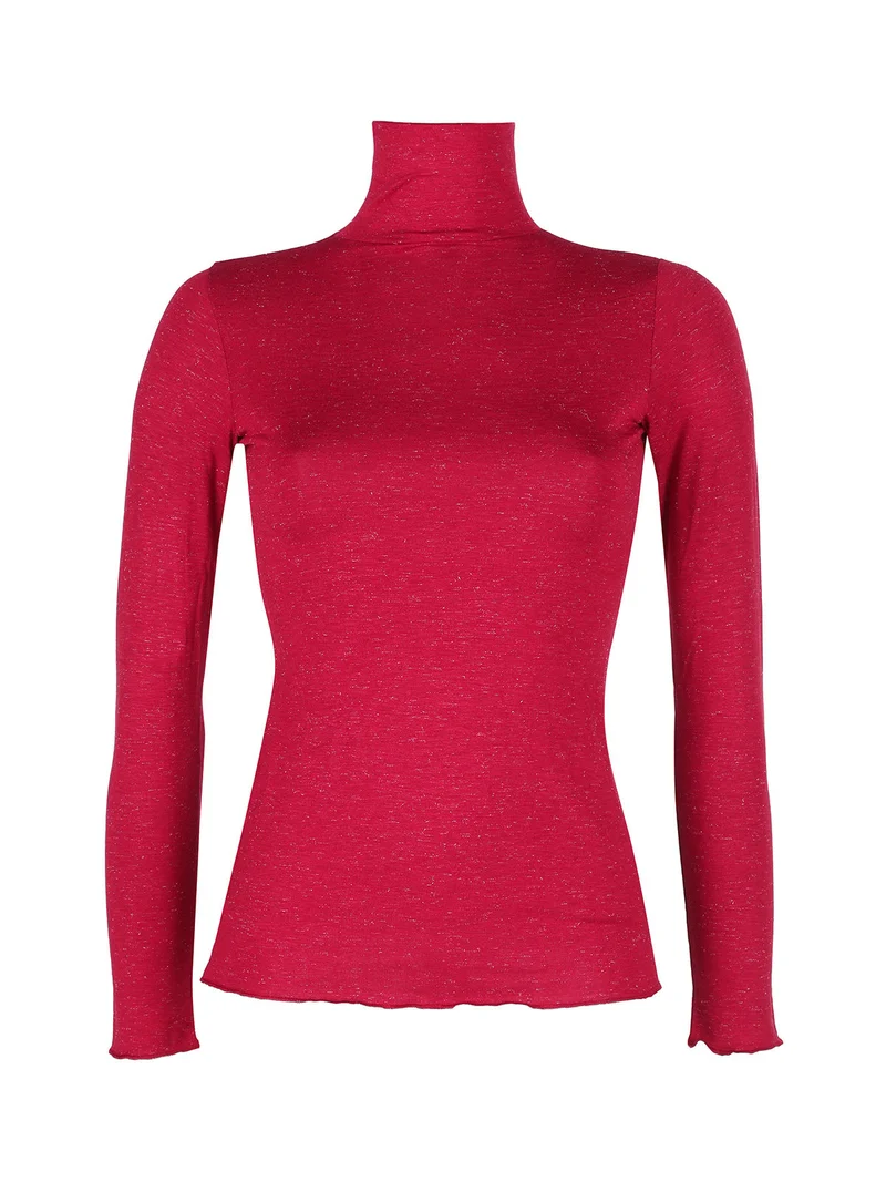 P0725M Dolcevita da donna a maniche lunghe in lurex - rosso