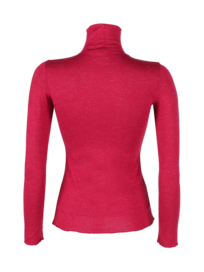 P0725M Dolcevita da donna a maniche lunghe in lurex - rosso