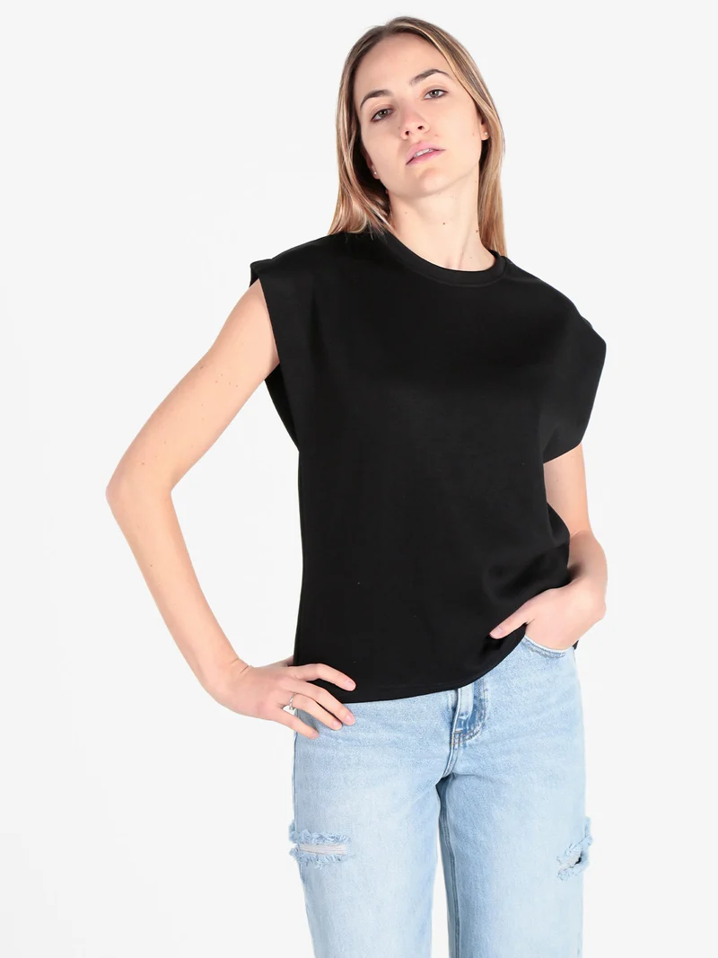 T-shirt donna con giromanica ampio - nero