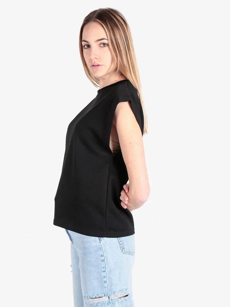 T-shirt donna con giromanica ampio - nero