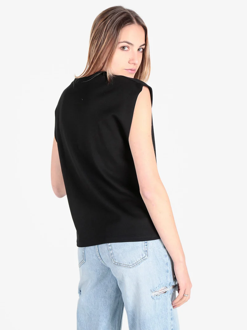 T-shirt donna con giromanica ampio - nero