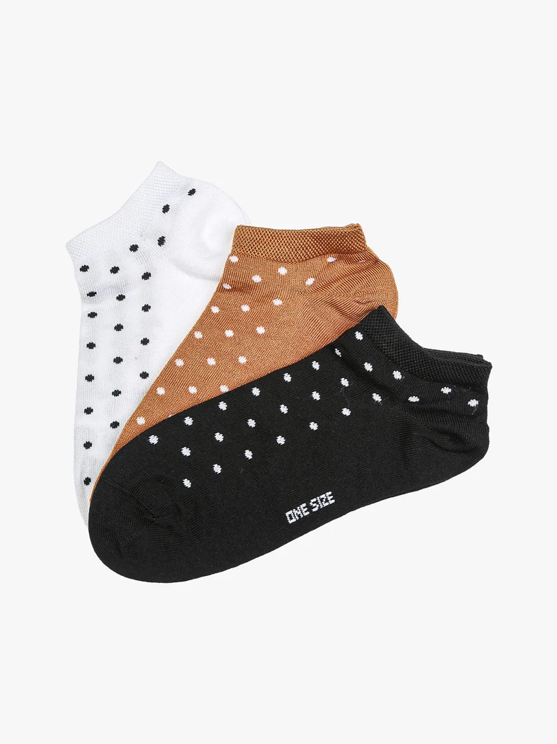 Confezione da 3 paia di calze corte sneakers da donna a pois - cammello