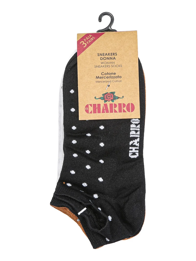Confezione da 3 paia di calze corte sneakers da donna a pois - cammello
