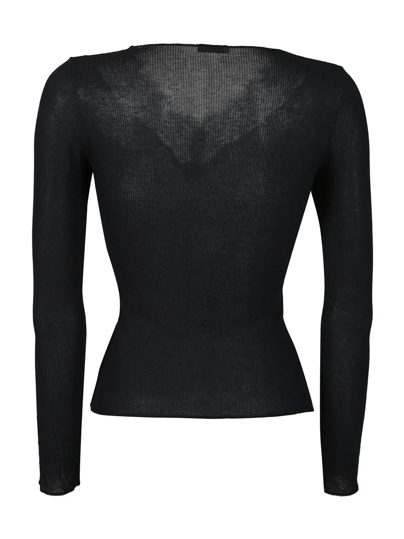 Maglietta donna cashmere con pizzo - nero