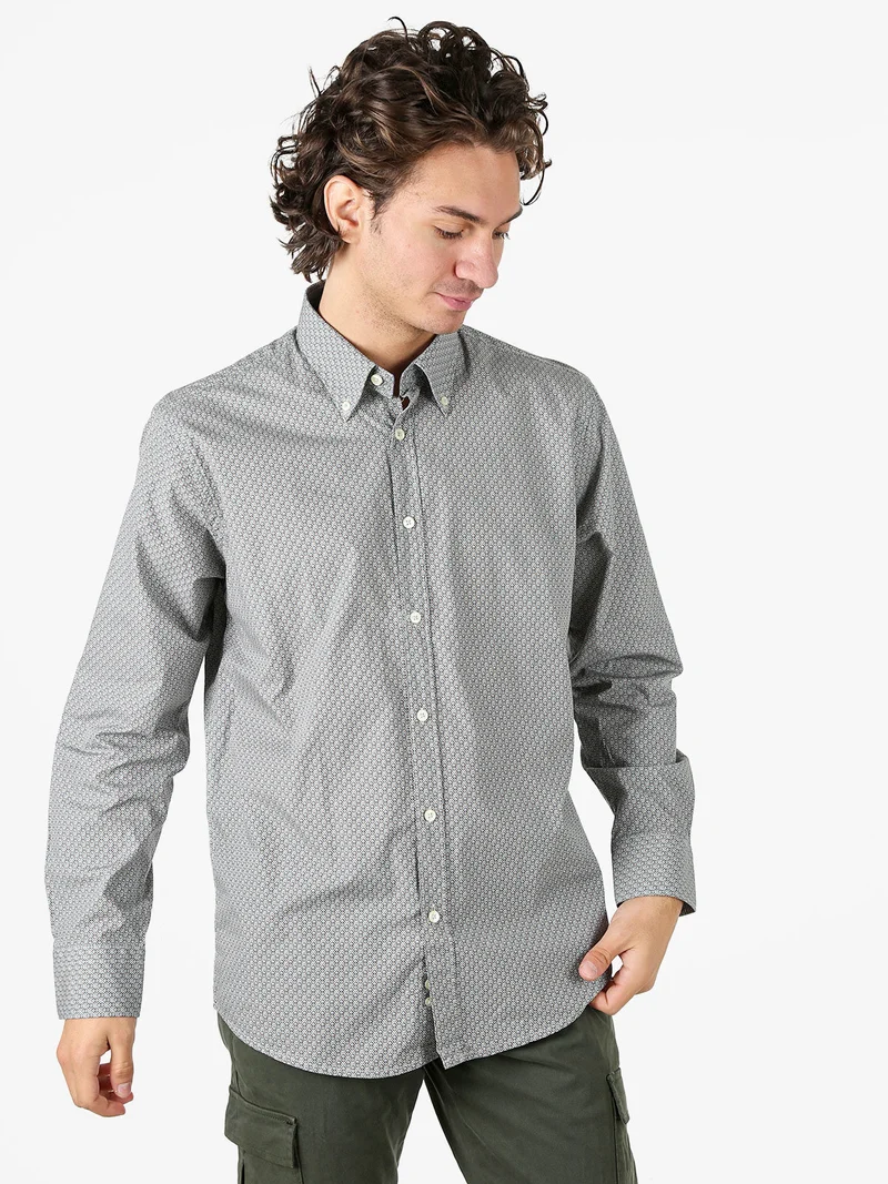 Camicia da uomo in cotone a maniche lunghe con stampe - grigio