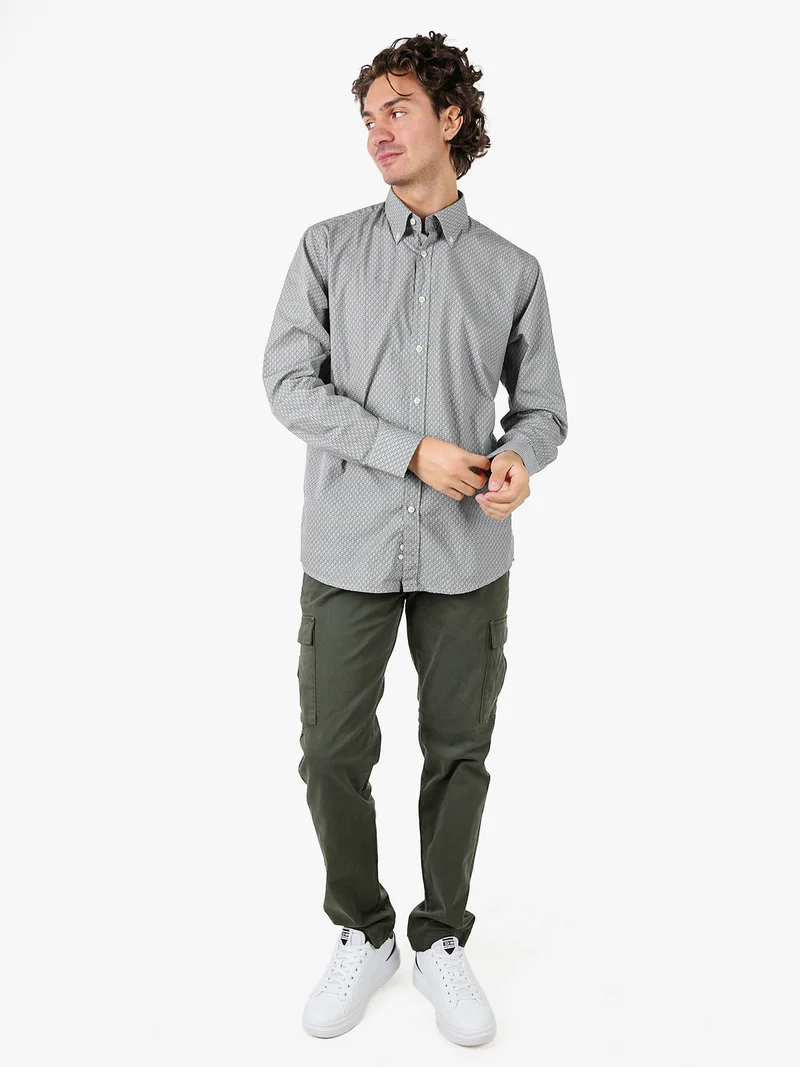 Camicia da uomo in cotone a maniche lunghe con stampe - grigio