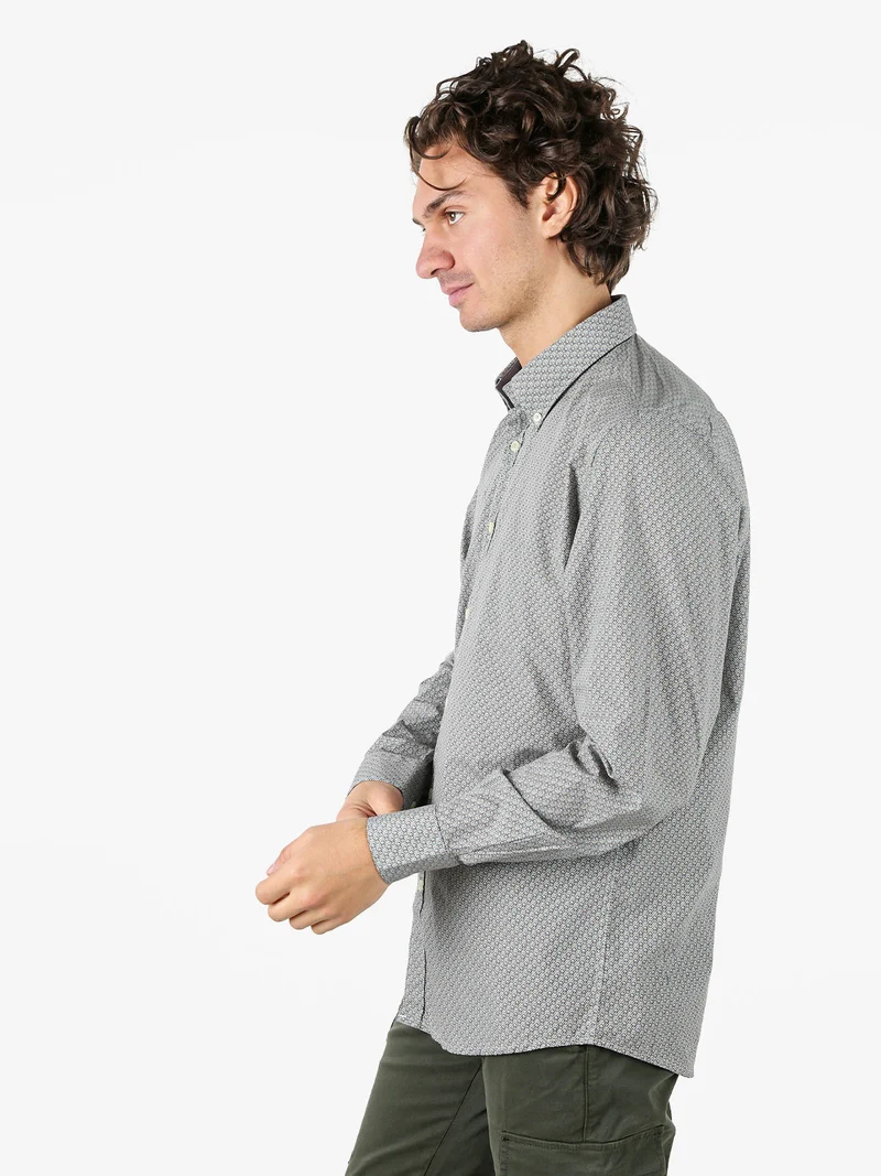 Camicia da uomo in cotone a maniche lunghe con stampe - grigio