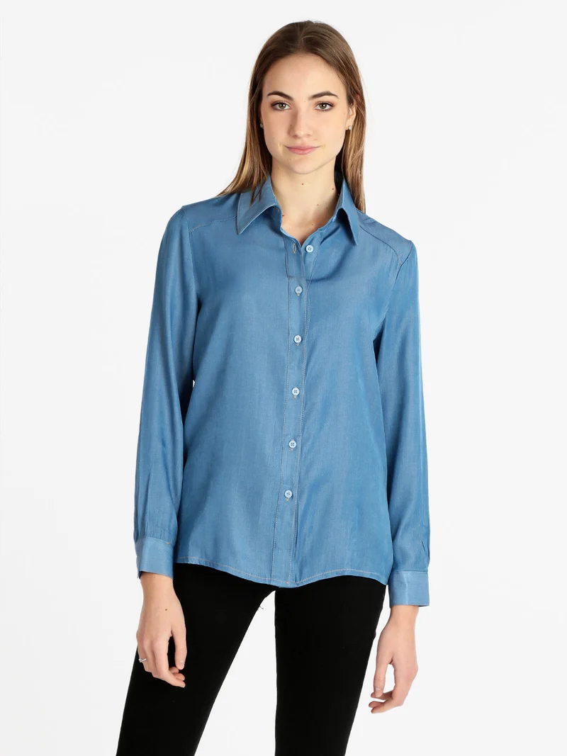 Camicia donna effetto jeans - azzurro