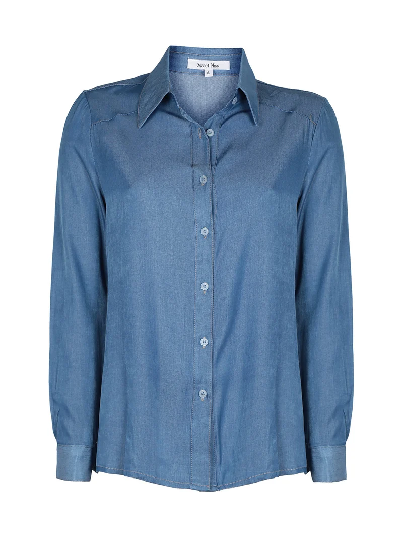 Camicia donna effetto jeans - azzurro