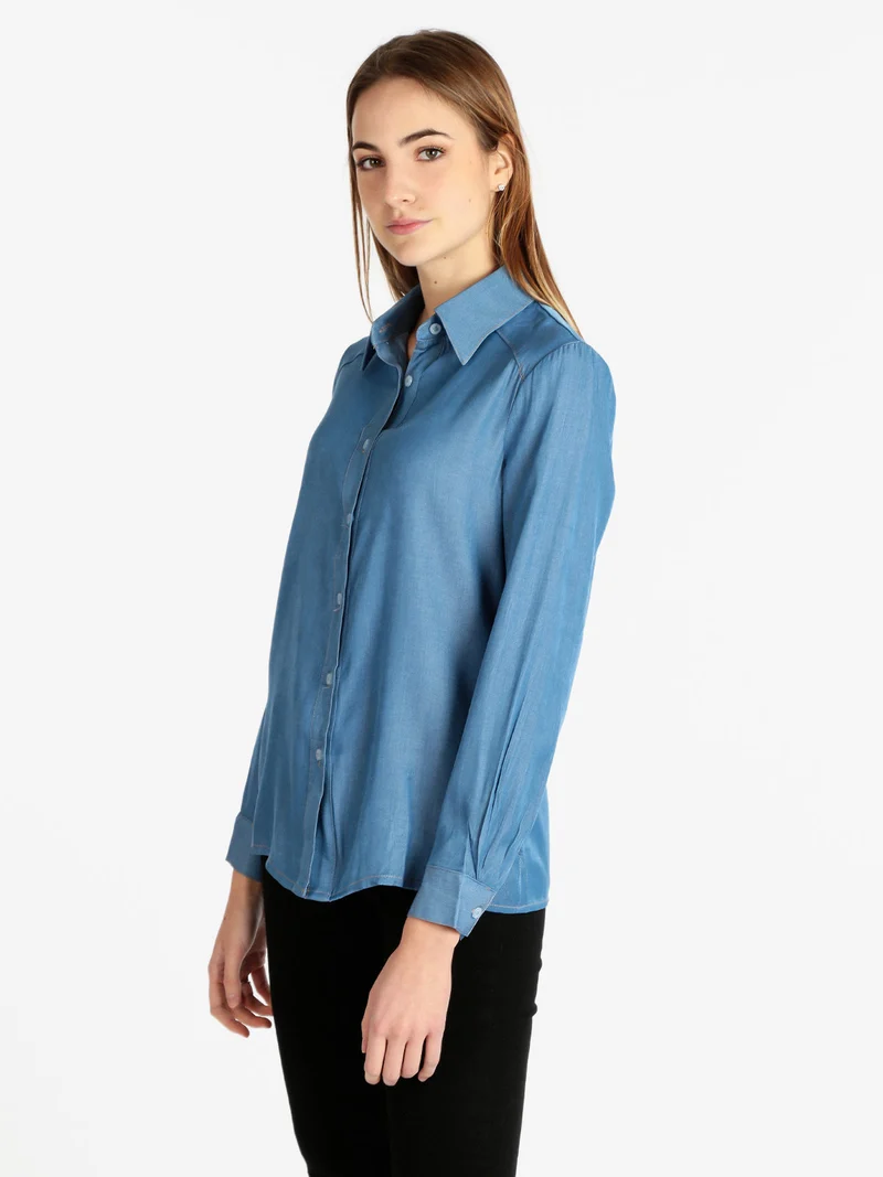 Camicia donna effetto jeans - azzurro