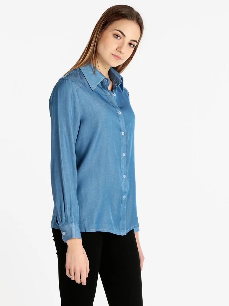Camicia donna effetto jeans - azzurro