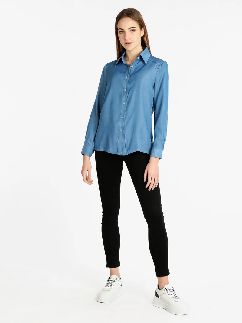 Camicia donna effetto jeans - azzurro