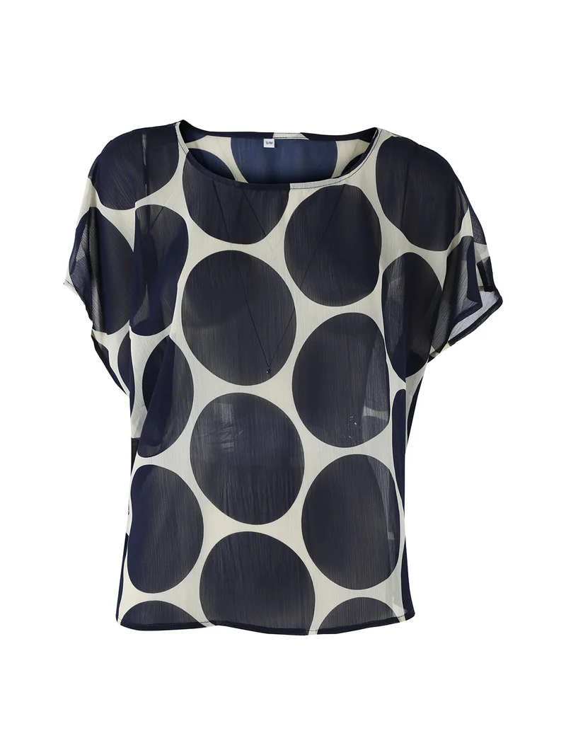 Blusa donna velata senza maniche con stampa a cerchi - blu
