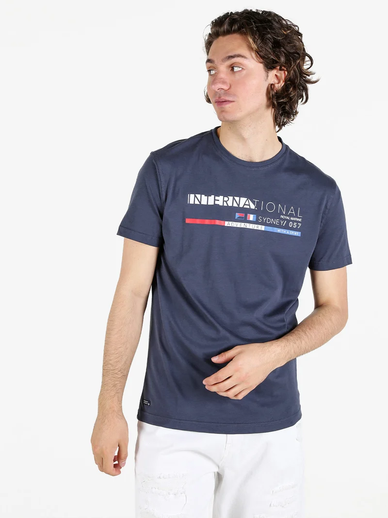 T-shirt da uomo in cotone con stampa scritta - blu scuro