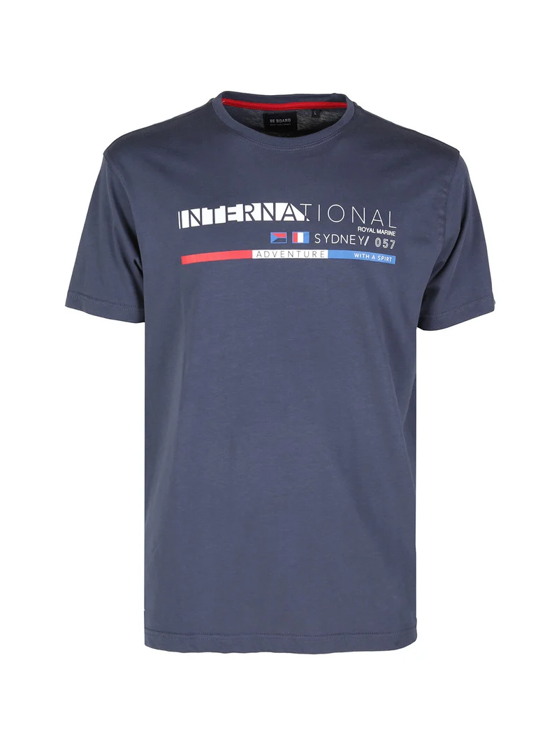 T-shirt da uomo in cotone con stampa scritta - blu scuro