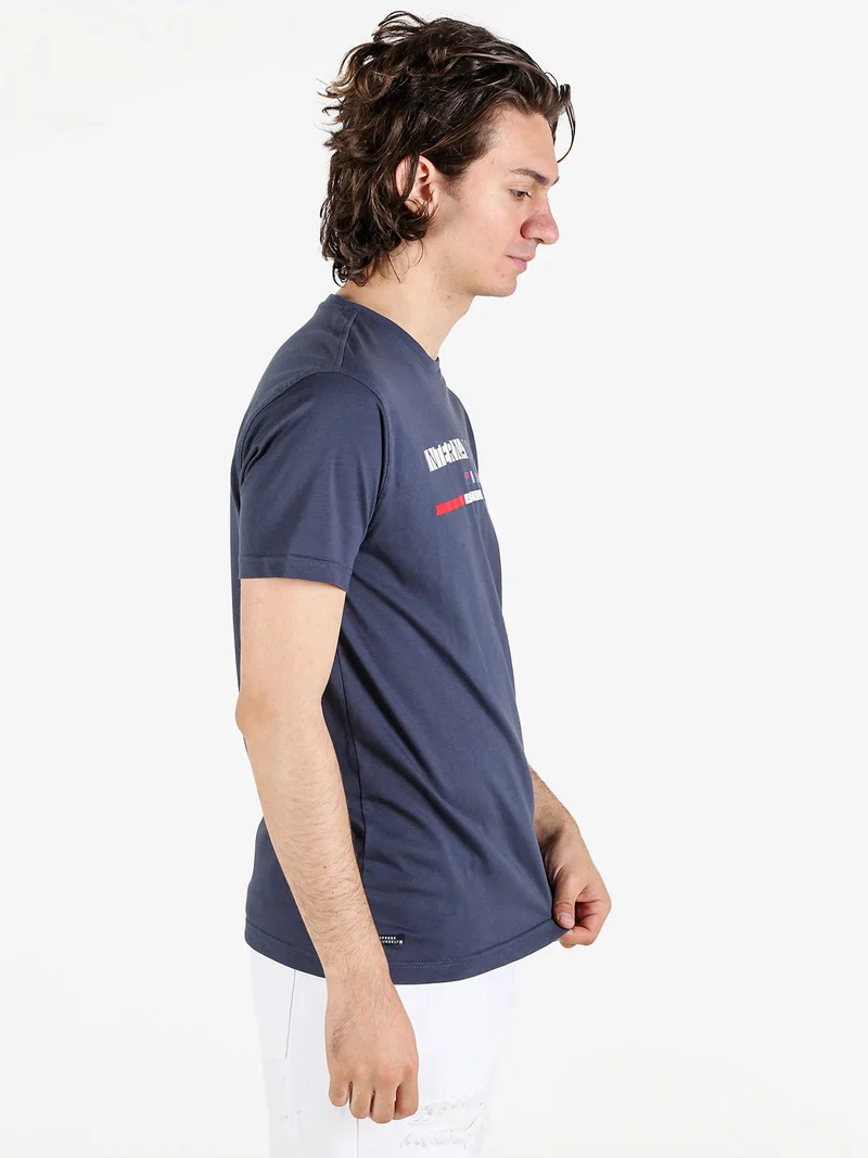T-shirt da uomo in cotone con stampa scritta - blu scuro