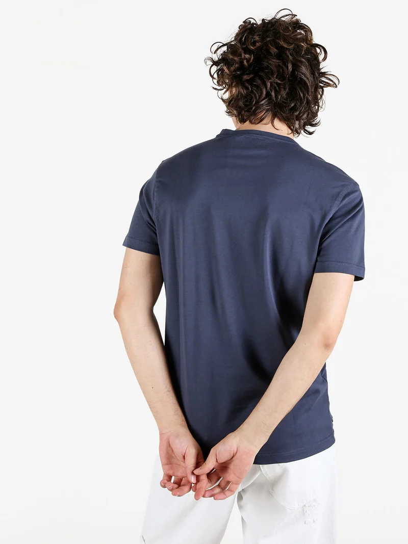 T-shirt da uomo in cotone con stampa scritta - blu scuro