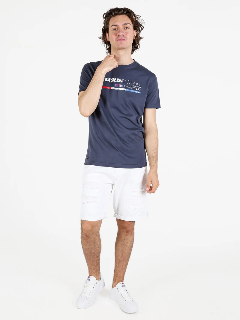 T-shirt da uomo in cotone con stampa scritta - blu scuro