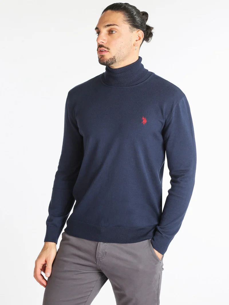 Pullover dolcevita da uomo misto cashmere - blu scuro