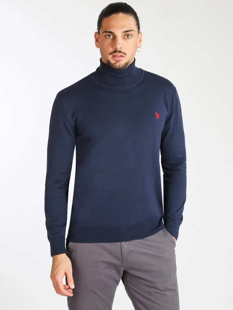 Pullover dolcevita da uomo misto cashmere - blu scuro
