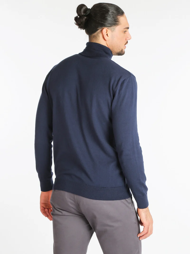 Pullover dolcevita da uomo misto cashmere - blu scuro