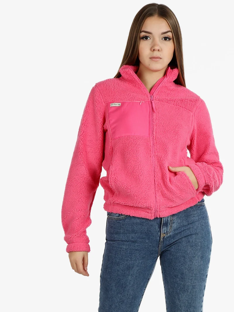 Felpa teddy da donna con cerniera - fucsia