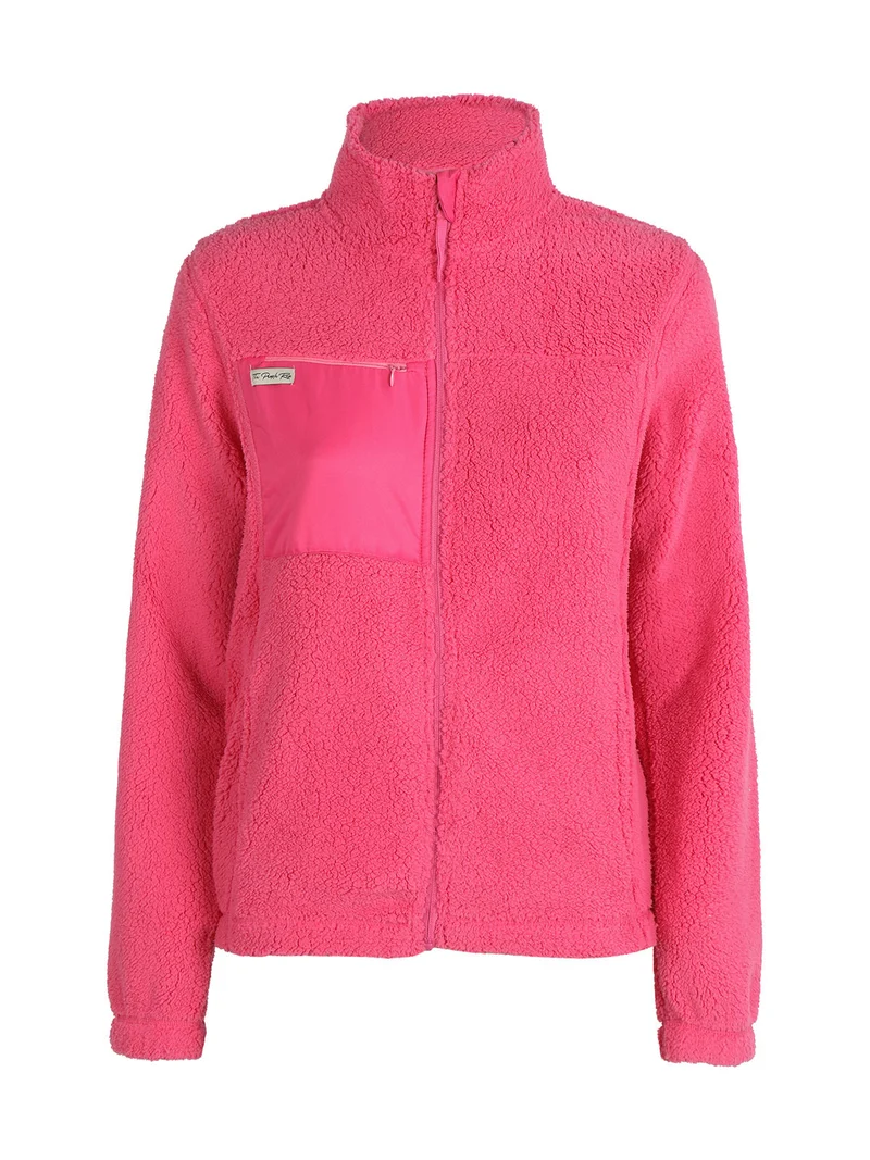 Felpa teddy da donna con cerniera - fucsia