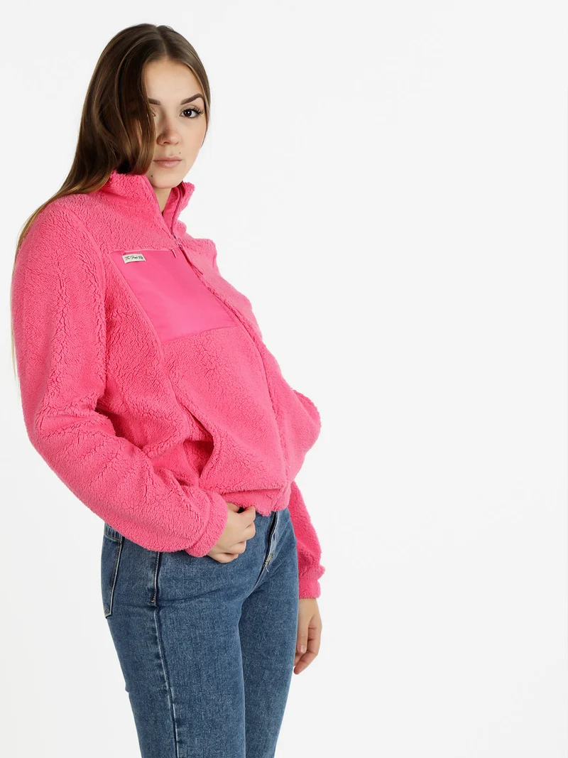 Felpa teddy da donna con cerniera - fucsia