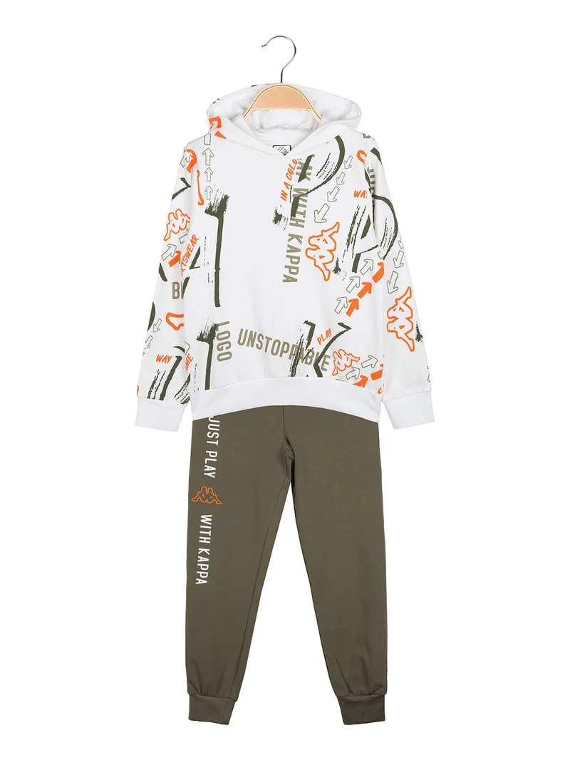 Completo tuta 2 pezzi da bambino in cotone con cappuccio - bianco
