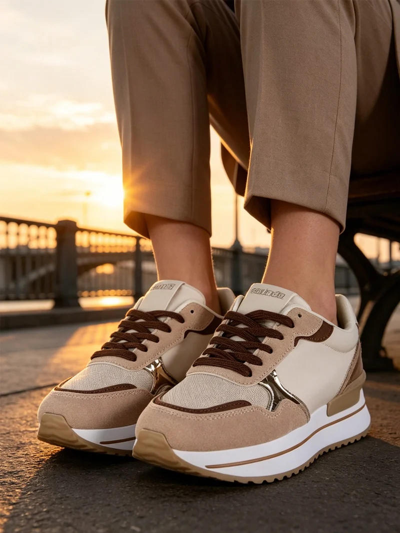 Sneakers donna con suola alta - khaki