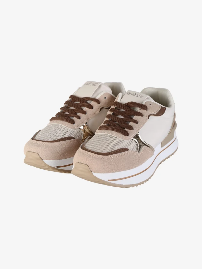 Sneakers donna con suola alta - khaki