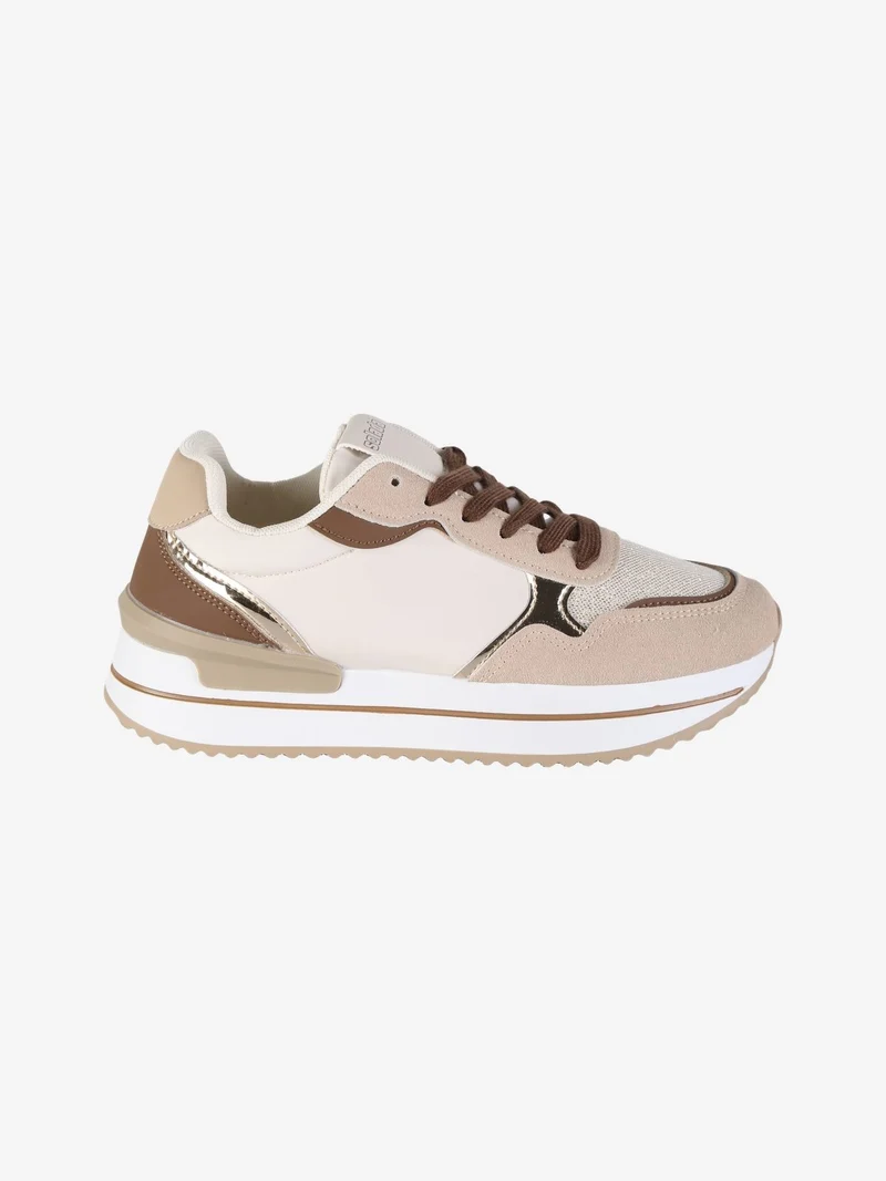 Sneakers donna con suola alta - khaki