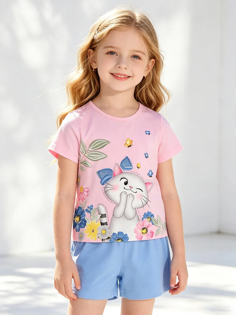 Completo corto da neonata con t-shirt e shorts - rosa
