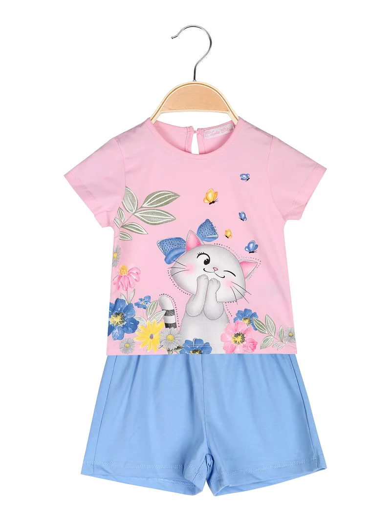Completo corto da neonata con t-shirt e shorts - rosa