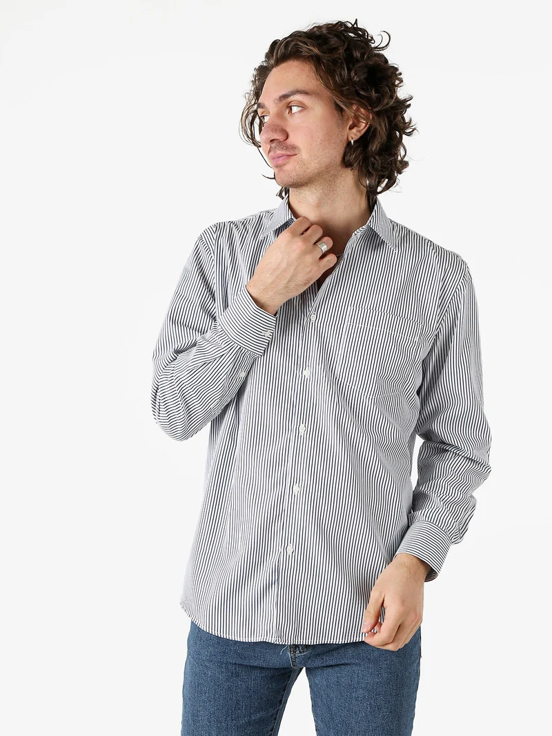 Camicia da uomo rigata a maniche lunghe - blu scuro