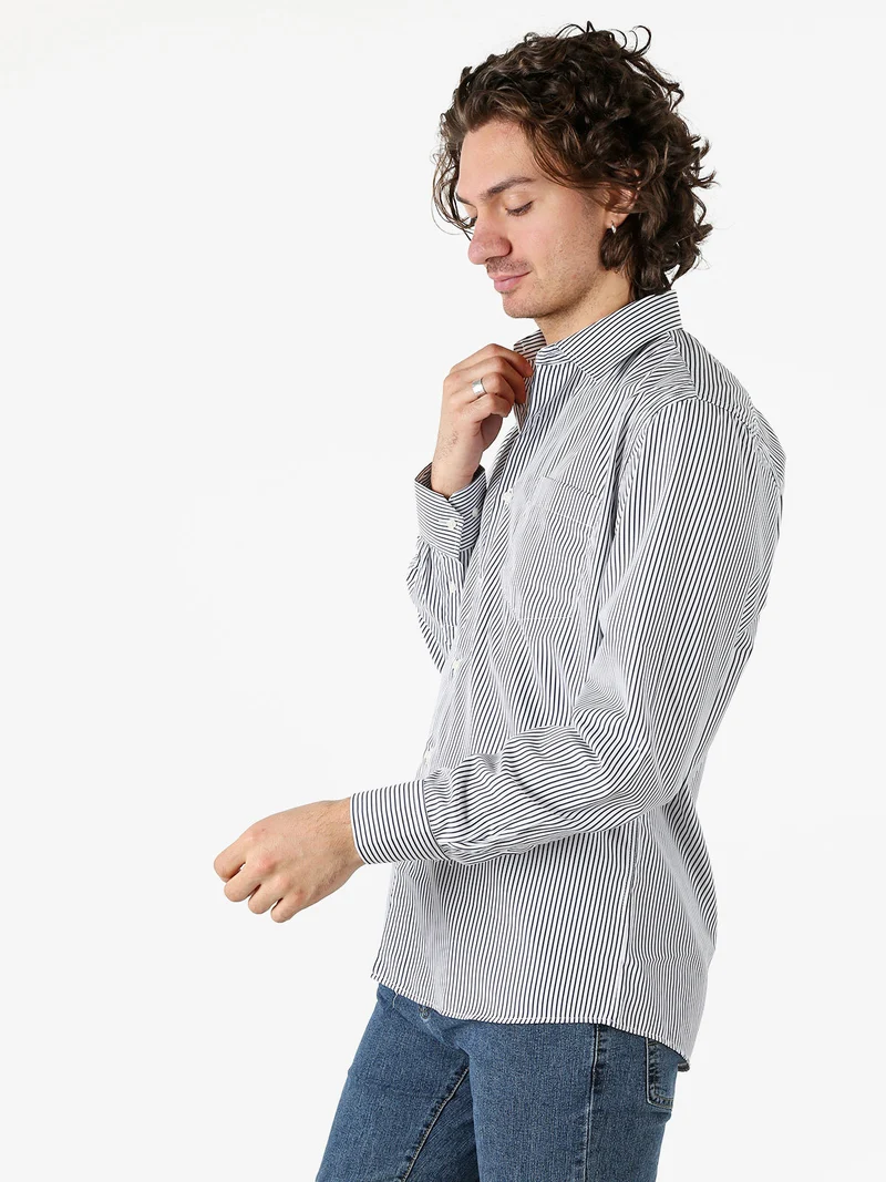 Camicia da uomo rigata a maniche lunghe - blu scuro