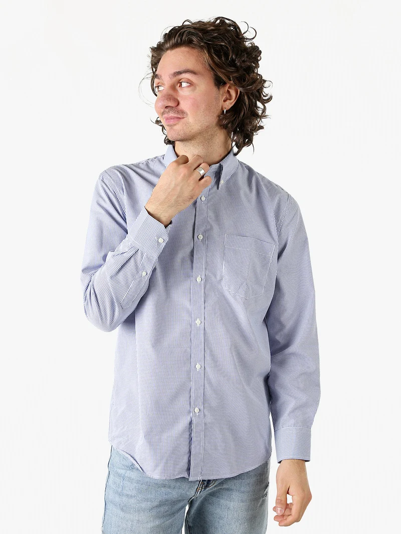 Camicia a quadretti da uomo con maniche lunghe - cielo