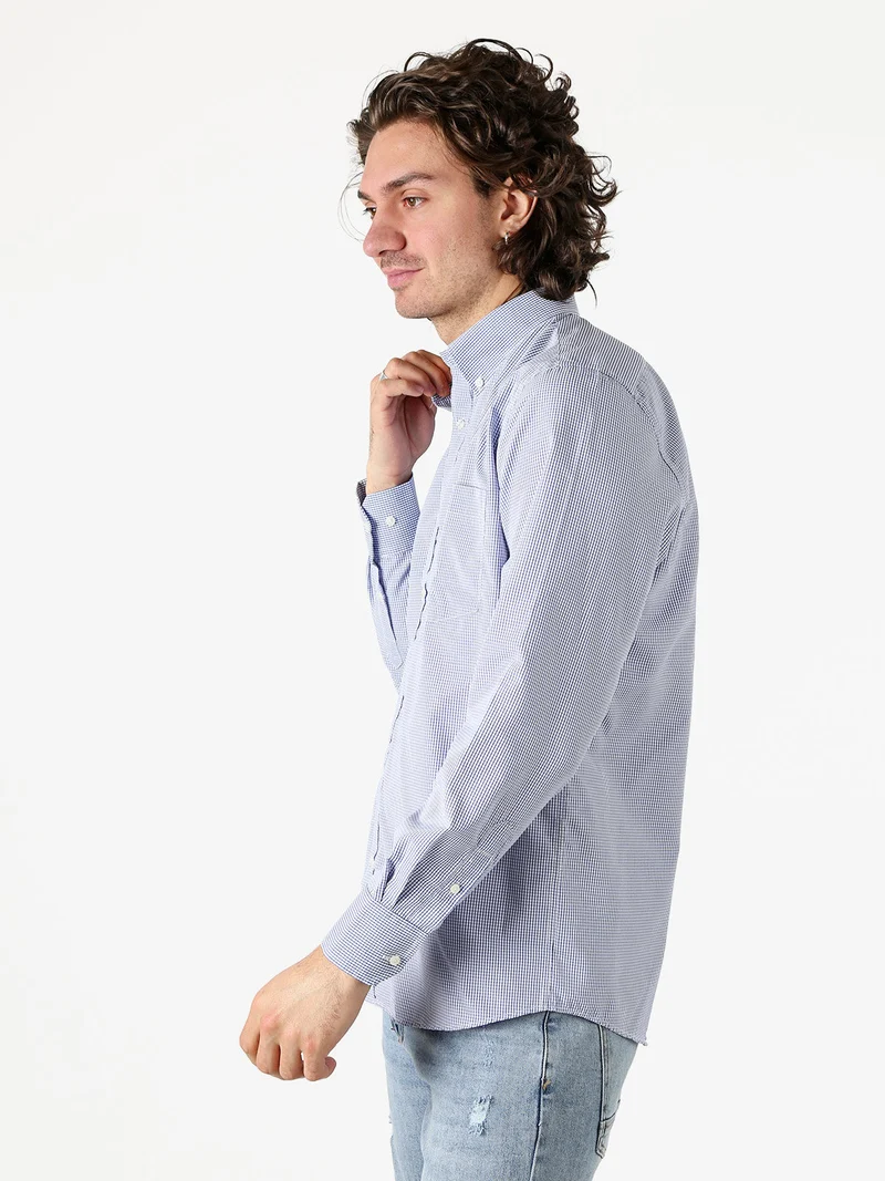 Camicia a quadretti da uomo con maniche lunghe - cielo