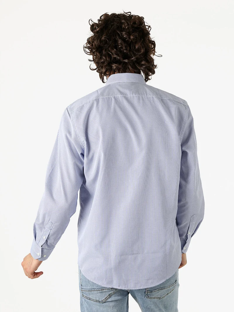 Camicia a quadretti da uomo con maniche lunghe - cielo