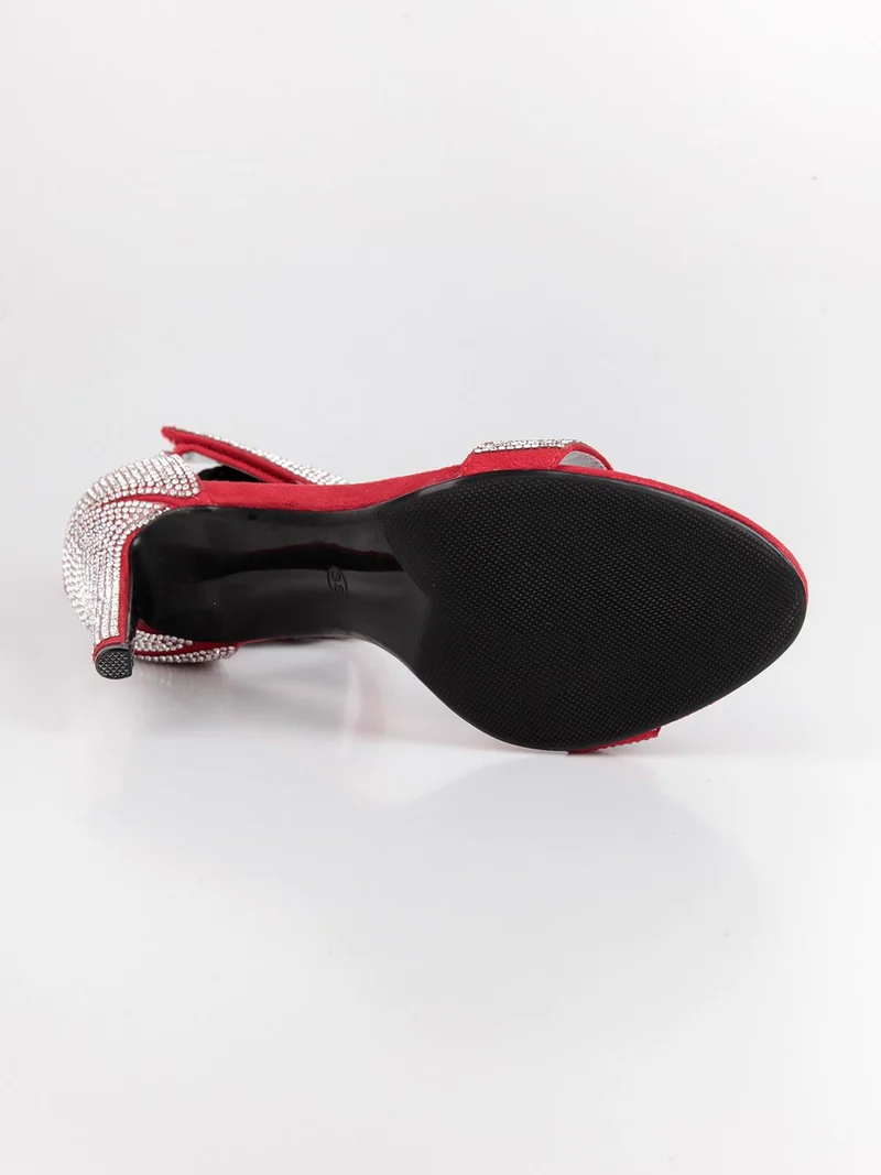 Sandali aperti con tacco e strass rosso