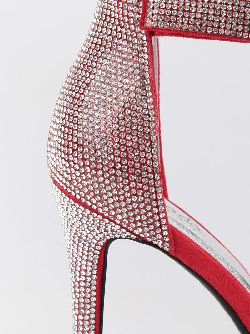 Sandali aperti con tacco e strass rosso