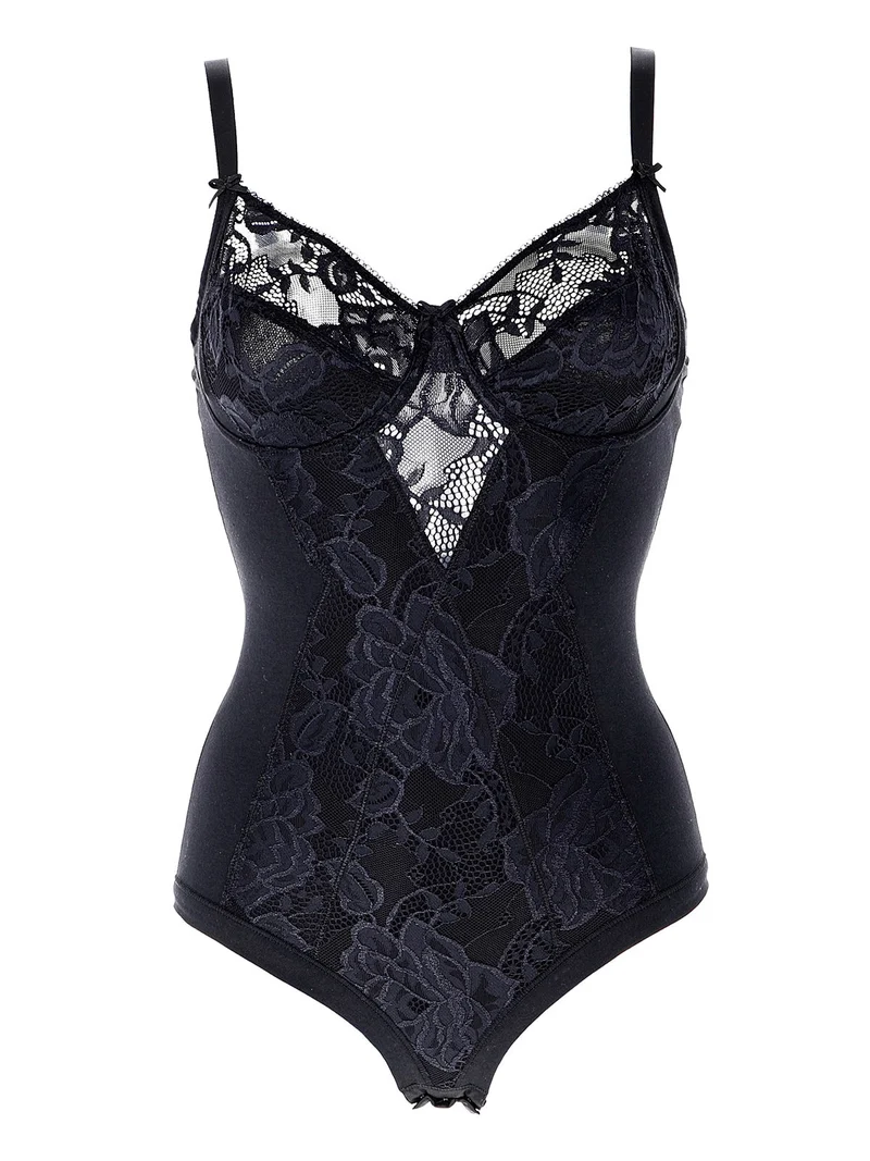 CD521B Body donna in pizzo con ferretto coppa B - nero