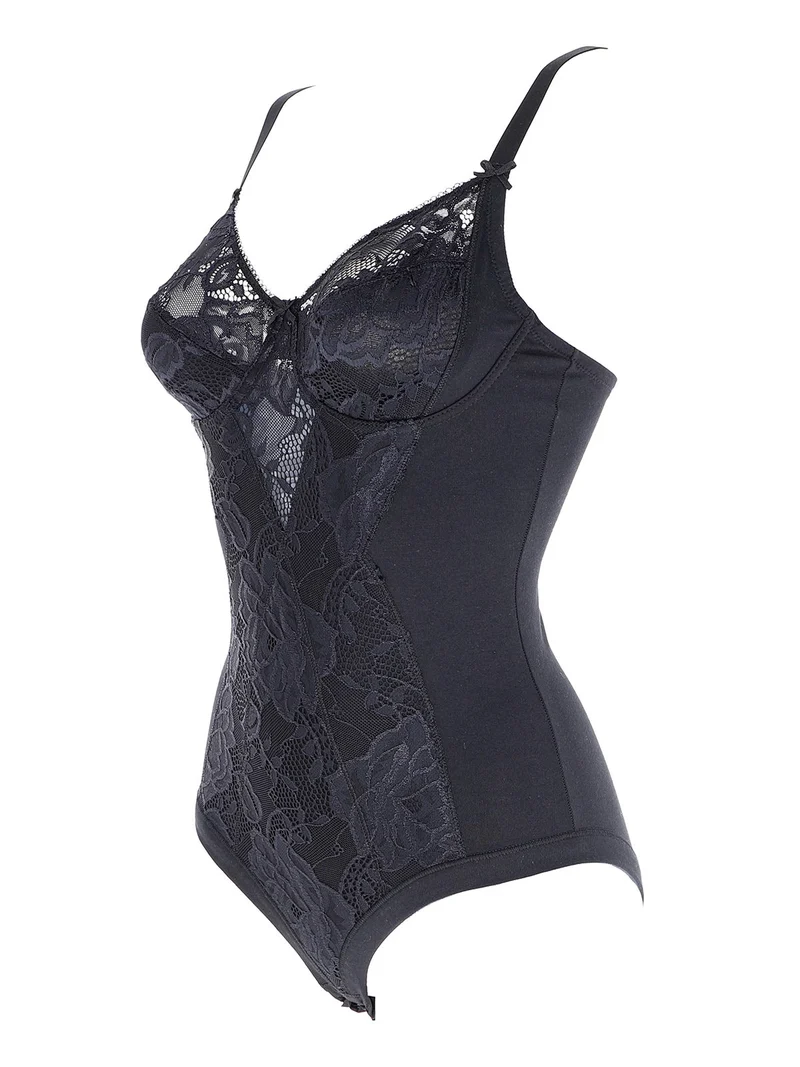 CD521B Body donna in pizzo con ferretto coppa B - nero