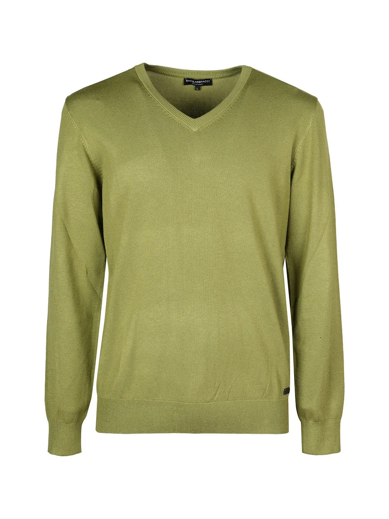 Pullover da uomo in maglia con scollo a V - pistacchio