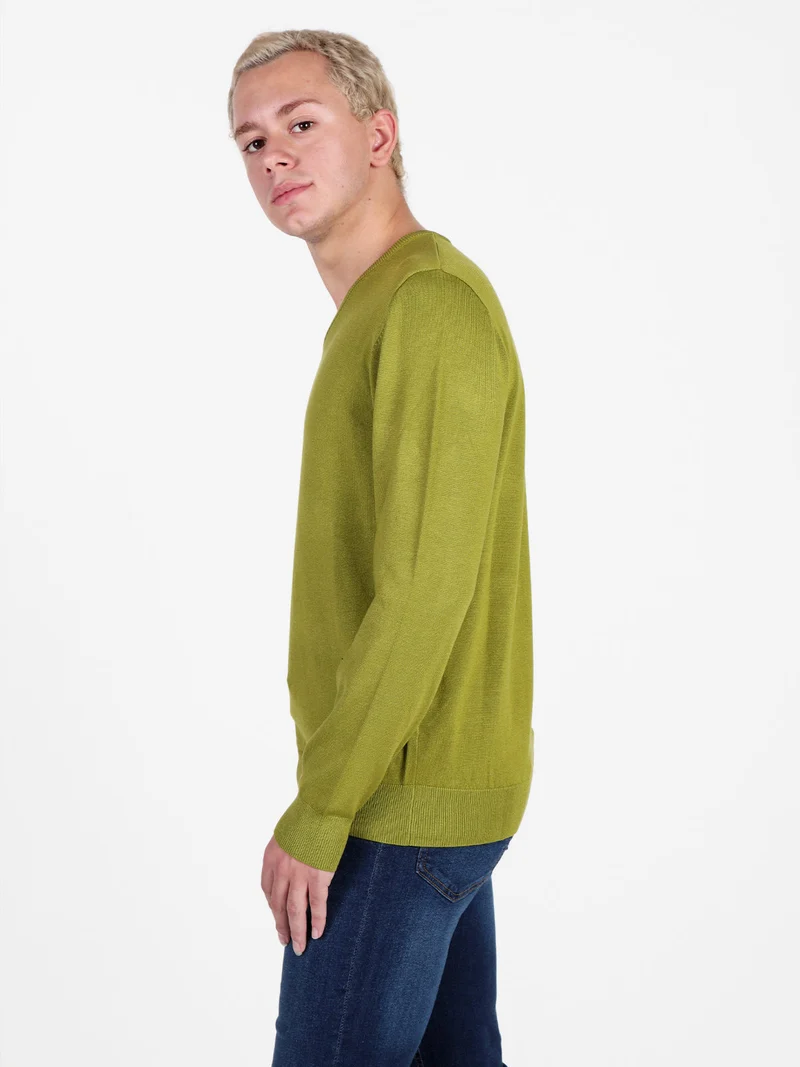 Pullover da uomo in maglia con scollo a V - pistacchio