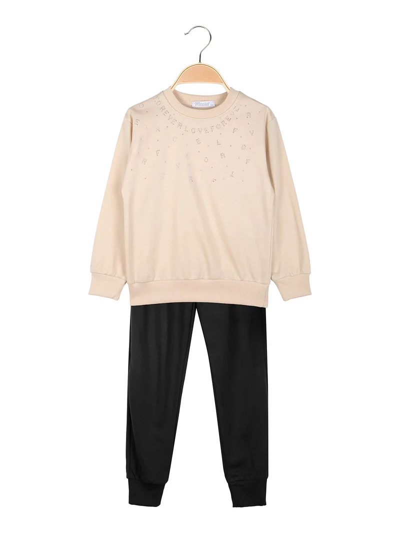 Completo tuta da bambina 2 pezzi felpa e pantaloni - beige