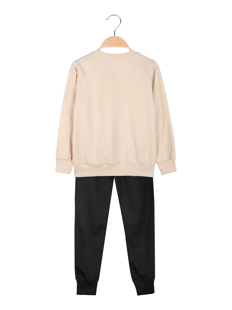 Completo tuta da bambina 2 pezzi felpa e pantaloni - beige