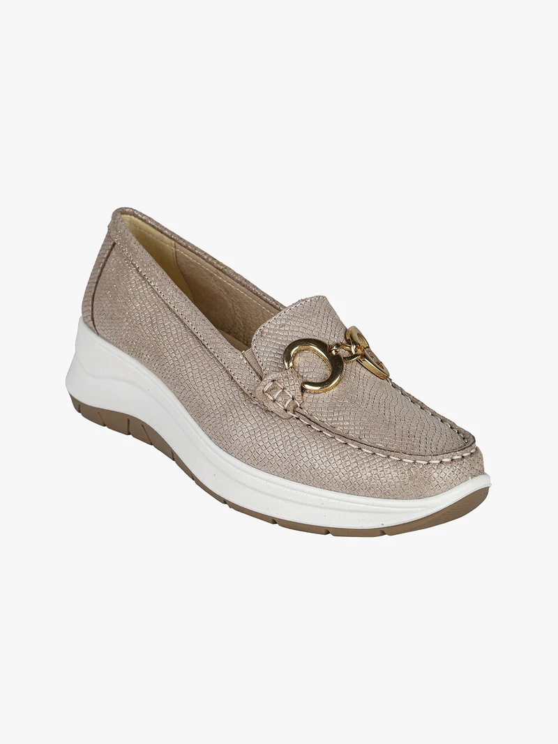 Mocassini donna in pelle con zeppa - champagne